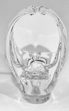 Vintage Beautiful Art Glass Basket Split Handled Hand Blown Murano Clear Glass