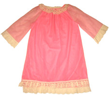 Vintage 50s-60s Bright Pink Babydoll Nightie Dbl White Lace Hem Sheer Sleeve S