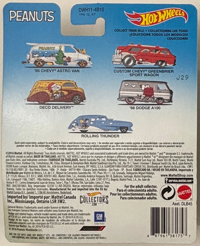 2016 Hot Wheels Premium Pop Culture Peanuts Linus Winter Holiday Deco Delivery - Image 2 of 2