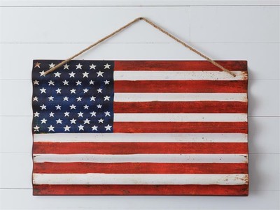 American Flag Wall Hanging in distressed Tin - 32 inch