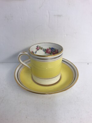Royal Paragon Demitasse Cup And Saucer Yellow Gold Trim Rose Pattern