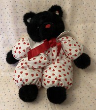 Vintage Embrace Black Teddy Bear Puffy Valentine Heart Stuffed Animal Plush 14  