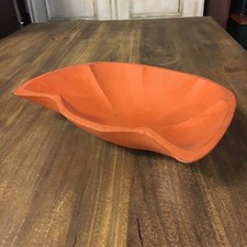 Carved Wooden Orange Dough Bowl Thanksgiving Pumpkin Fall Decor Trencher