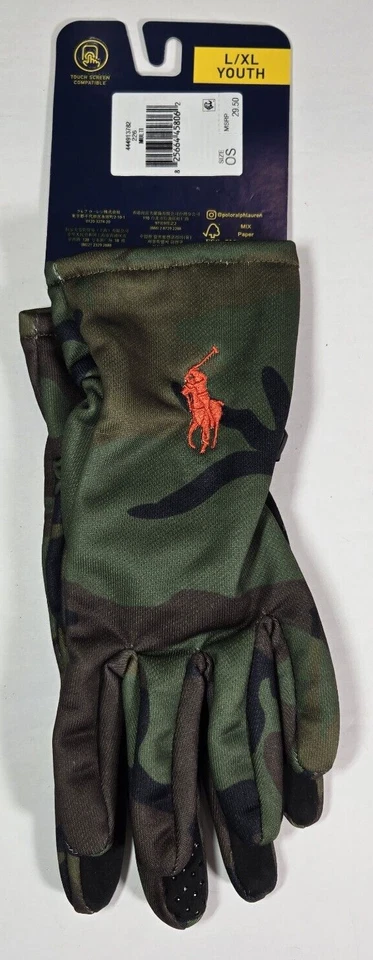 NUEVO CON ETIQUETAS Polo Ralph Lauren Juvenil Guantes Polares Camuflados Verde L/XL Compatible con Pantalla Táctil Foto 4 de 4