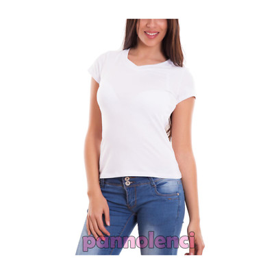 T-Shirt Donna Maniche Corte In Cotone 95%, Taglio Corto, Bianco/Nero, Leggera E Traspirante