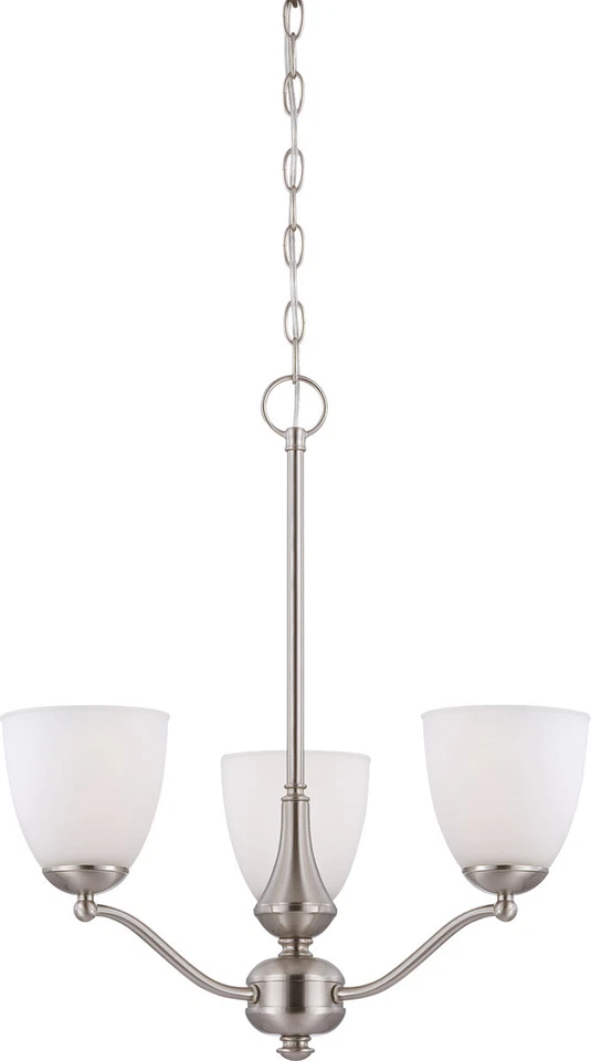 NUVO LIGHTING Patton 3 Light LED Brushed Nickel And Frosted Glass Chandelier $215