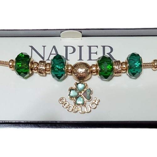 Napier Good Luck Four Leaf Clover Green St. Patrick's Day 7.5" Charm Bracelet - Picture 4 of 5