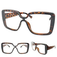 OVERSIZED Retro Modern Shield Style Clear Lens EYE GLASSES Large Tortoise Frame