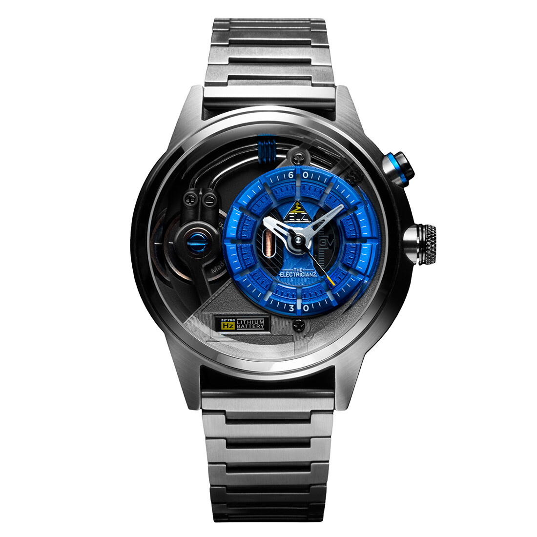 The ElectricianZ Stone Z Metal Acciaio Luce Blu Argento Elettrico Orologio Uomo