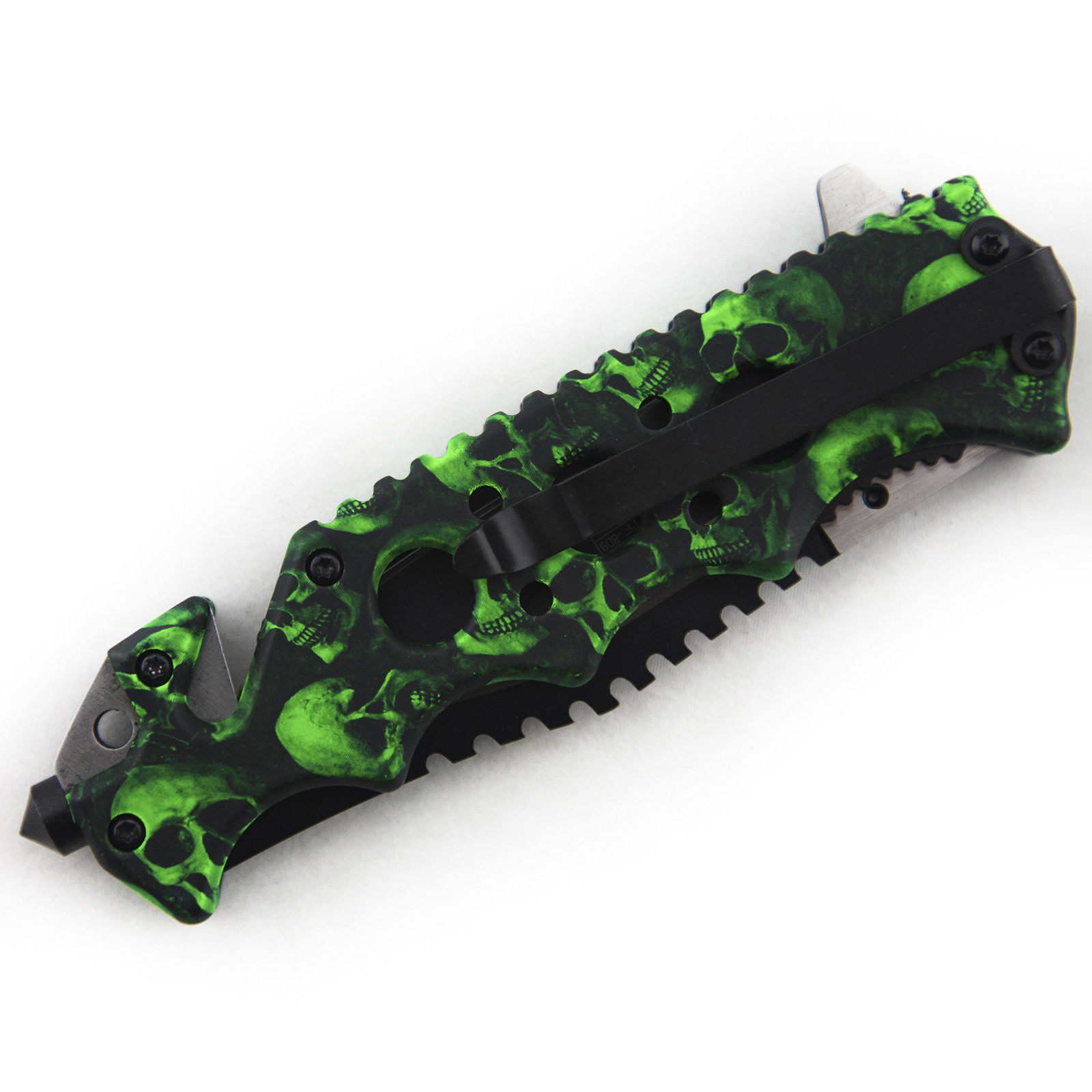 8.25" GREEN SKULLS SPRING ASSISTED TACTICAL FOLDING KNIFE Pocket Blade