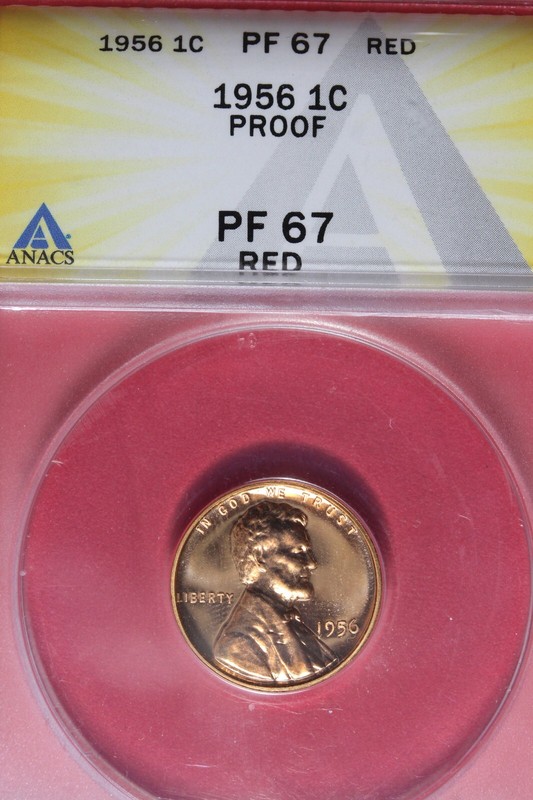 1956 ANACS 1C PF67 RED LINCOLN WHEAT CENT #B48436