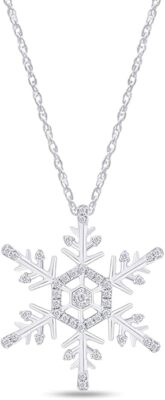 1/5ct Natural White Diamond Snowflake Pendant Necklace In 925 Sterling Silver