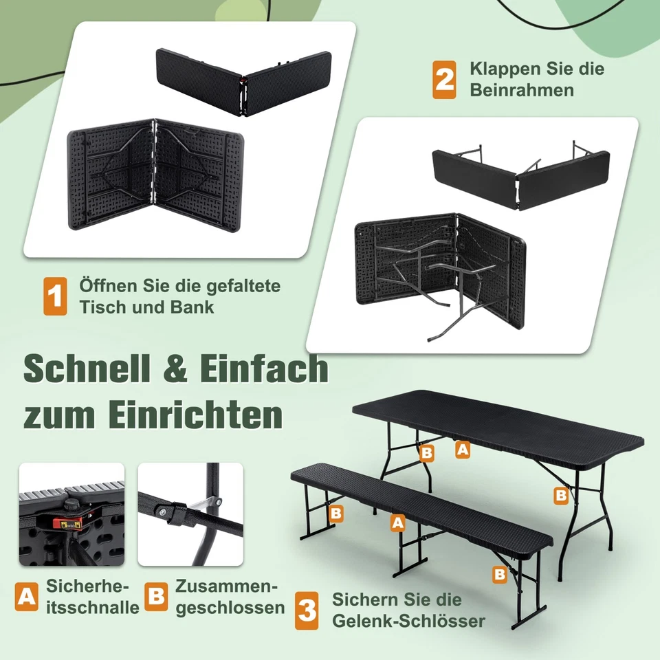 Bierzeltgarnitur Biertischgarnitur Klappbar Festzeltgarnitur Gartentisch 3-tlgs - Bild 3 von 4