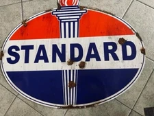 Antique style barn find look Standard gas oil dealer service station pump sign