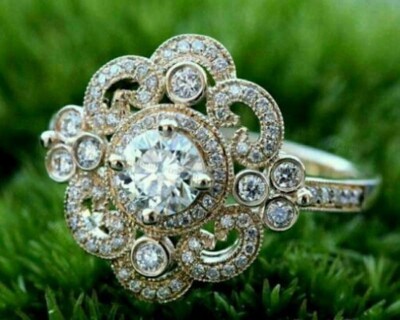 2.7Ct Art Deco Style Dazzling Lab Created Diamond Engagement Wedding Silver Ring