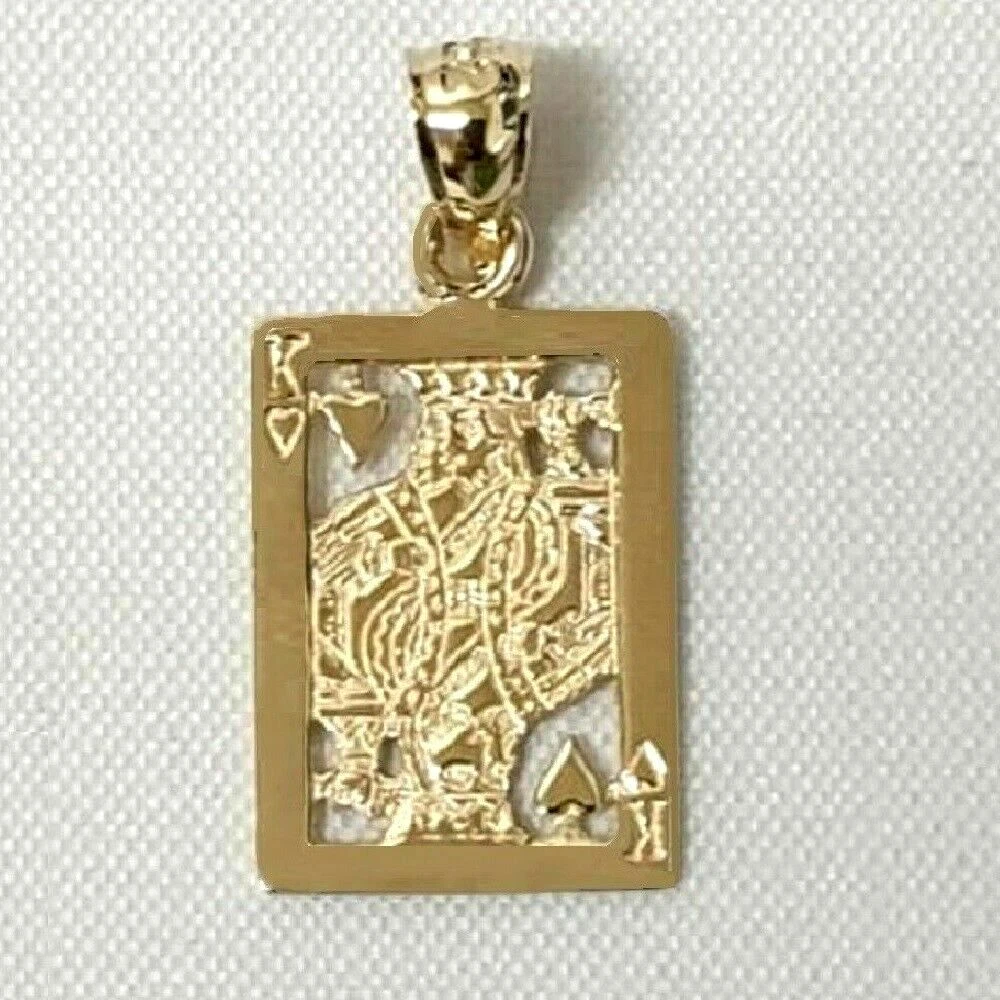 14k Yellow Gold King of Hearts Playing Card Pendant Charm Made in USA