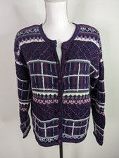 Vintage 90s embroidered button Mohair cardigan sweater Purple Medium S8C
