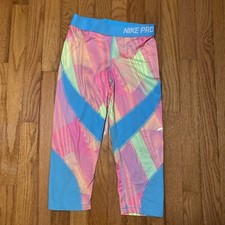 Nike Pro Hypercool Girls Capri Pants Tights 893777-639 Pink Teal Youth L Stretch