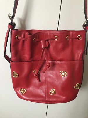 Michel Orlean Vintage Shoulder Bag Red Golden Hearts Made In 