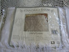 4655 White Textured Pillow Sham Fringed Standard 100 Cotton Used