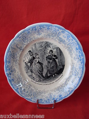 Alte Dessertplatte Thema Faience Sarreguemines Nr. 2 / Sprechende Keramik