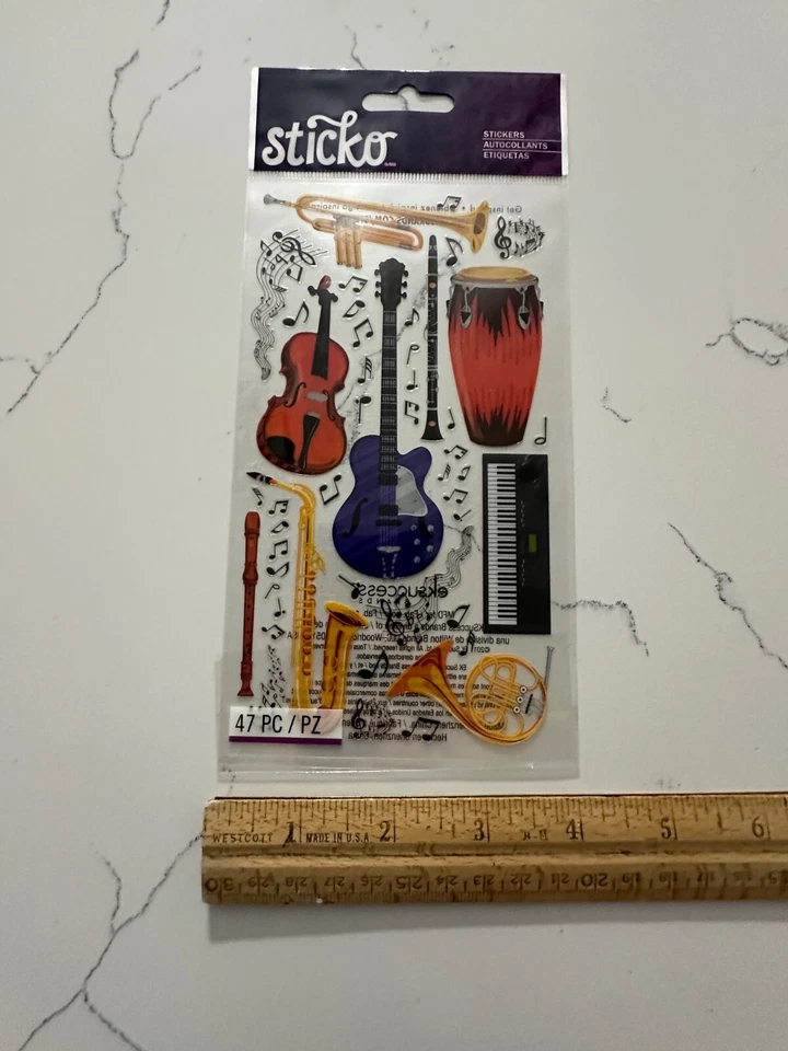 Sticko Dimensional Colorido Instrumento Trompeta Teclado Flauta Notas Álbum de Recortes Foto 4 de 4