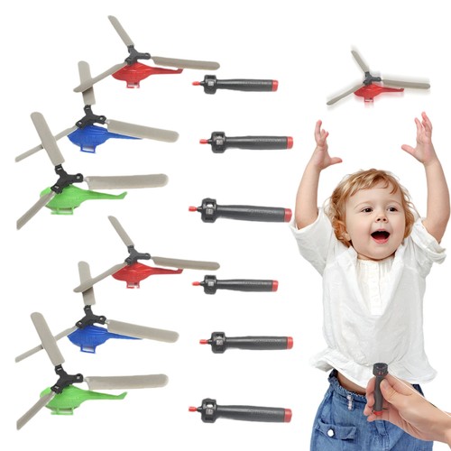 6Pcs Kids Pull Line Flying Helicopter Spinner Fun Fly Drone Toy Interactive Toys