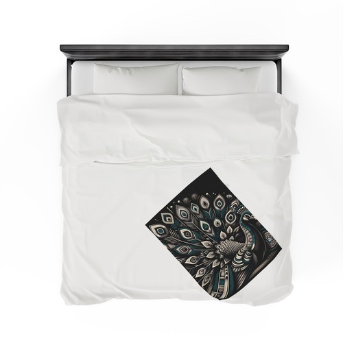 Velveteen Plush Blanket Peacock Majestic Plumage Geometric Elegance Art Deco Fun - Picture 13 of 19