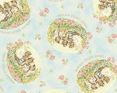 Fat Quarter Beatrix Potter Three Little Kittens Pale Blue Cotton Quilting Fabric - Picture 1 of 1