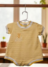 1990s Healthtex Romper Knit 3 Months Yellow Snap Legs Duckie USA Made