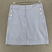 Talbots Skirt Womens 6 Blue Nautical Stripes Cotton Mini Pencil Button Pockets