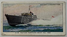MOTOR TOPEDO BOAT NO 102 (Navy) Full color cigarette card - 1938