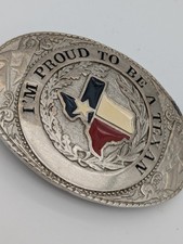 TEXAS BELT BUCKLE "I'm Proud To Be A Texan" Vtg Western Rodeo Lone Star State 86