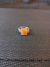 Hallmarked Silver Cocktail Ring Size N 1/2 Square Orange Stone 1 Gemstone