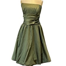 Vintage Y2K Davids Bridal Strapless Dress 14 Bubble Hem Tafetta Olive USA Prom