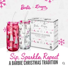 Barbie 20oz Drinking Glasses Set Of Two Dragon Glassware Collectable New (B1)