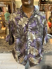 Vintage 90s Pierre Cardin Purple Hawaiian Palm Fronds Floral Men s Shirt L Rayon