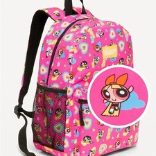 Powerpuff Girls Backpack Cartoon Network Bioworld Hot Pink School Bag Kids NWT