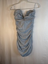 Fashion Nova Strapless Blue Silver Ruched Dress Size Large Preowned