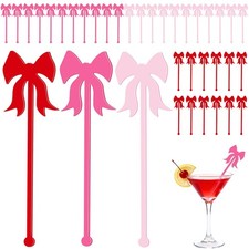 36 PCS Coquette Bow Drink Stirrers Acrylic Cocktail Stick Bachelorette Pink