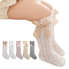 0-3years Infant Baby Girls Long Stockings Princess Solid Color Cute Bowknot Sock