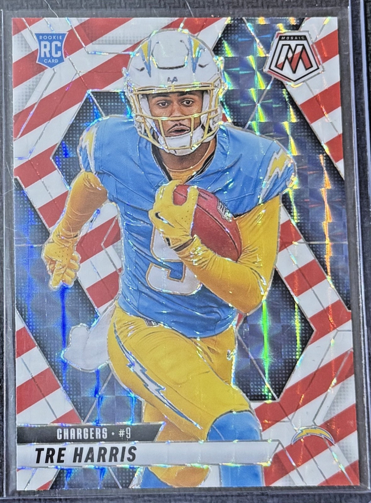 TRE HARRIS RC 2025 Panini Mosaic Red and White Stripe #326 LA Chargers