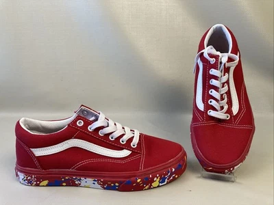 Vans Old Skool Shoes Red/Paint Splatter/White / Juniors Size 5 / Sneakers NWOB - Image 1 of 4