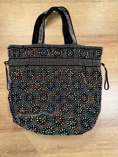 Vintage 1970's colourful boho beaded drawstring handbag bag tote bag - Picture 4 of 10