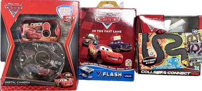 Disney Cars Mixed Lot of 3 Digital Camera, VTech V.Flash Game, Puzzle + Car NEW