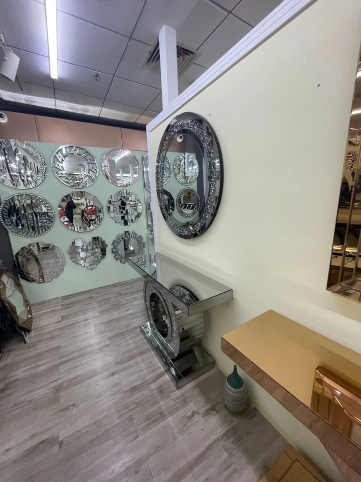 Designer Konsolentisch & Spiegel Set–Silber Hochglanz mit weißen Glitzerkristall - Bild 3 von 4