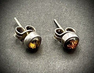 925 STERLING SILVER AMBER STUD VINTAGE FINE JEWELRY EARRINGS Tiger Eye    