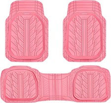 Deep pink car floor mat set, heavy-duty rubber three-piece car mats