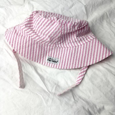 FLAP HAPPY Baby Girl 6-12 Months Pink Seersucker Striped Bucket Hat Medium