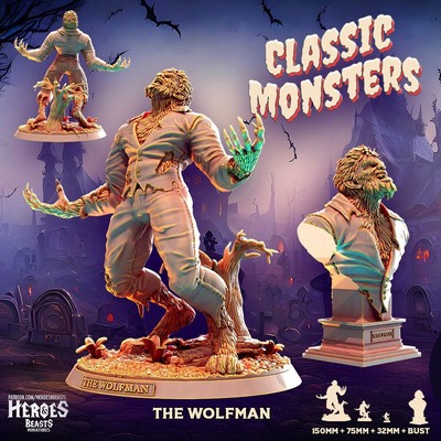 Wolfman Classic Monster Miniature 32mm Tabletop RPG 3D Printed Resin Unpainted